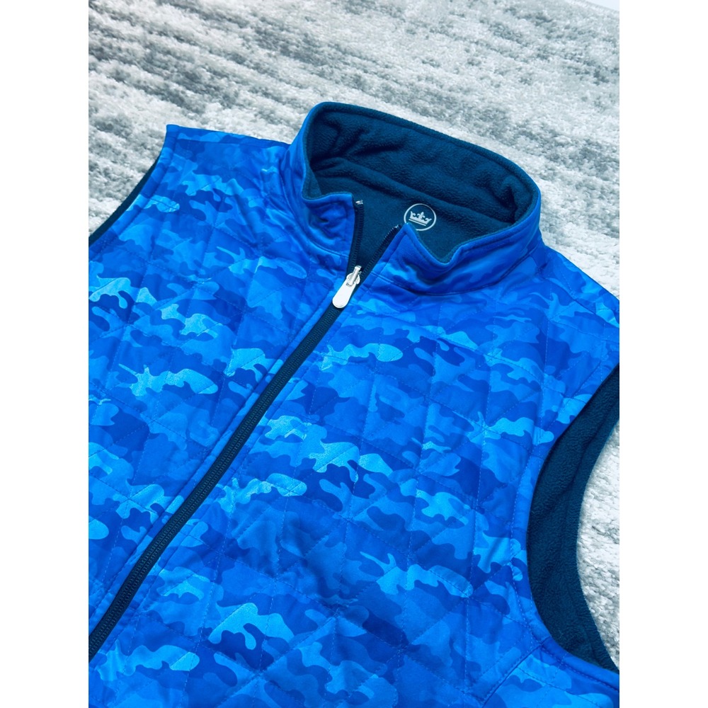 Peter Millar Vest Mens XL Blue Camo Quilted Reversible Fleece Full Zip